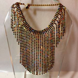 Vintage multicolored Single faceted rhinestone full collar choker necklace